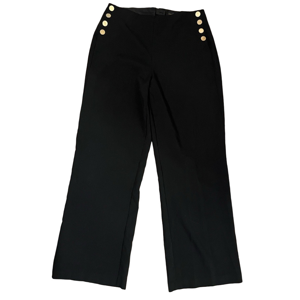 House of Harlow 1960  Trendy Wide Leg Black Pants Size 12 Gold button detail